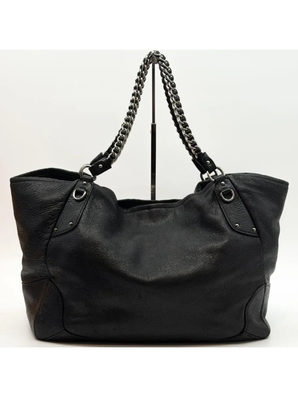 Prada Vitello Daino Leather Chain Hobo Handbag Triangle